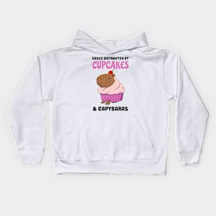 Easily Distracted by Cupcakes and Capybaras Kids Hoodie